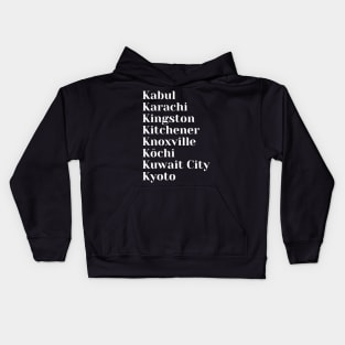 Cities start with the letter, K, Mug, Tote, Pin Kids Hoodie